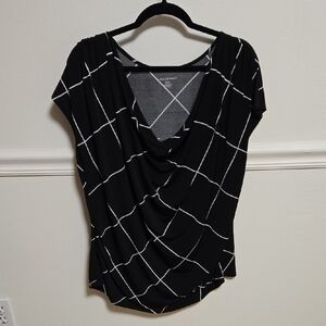 Nine West Black Blouse with White Grid Pattern